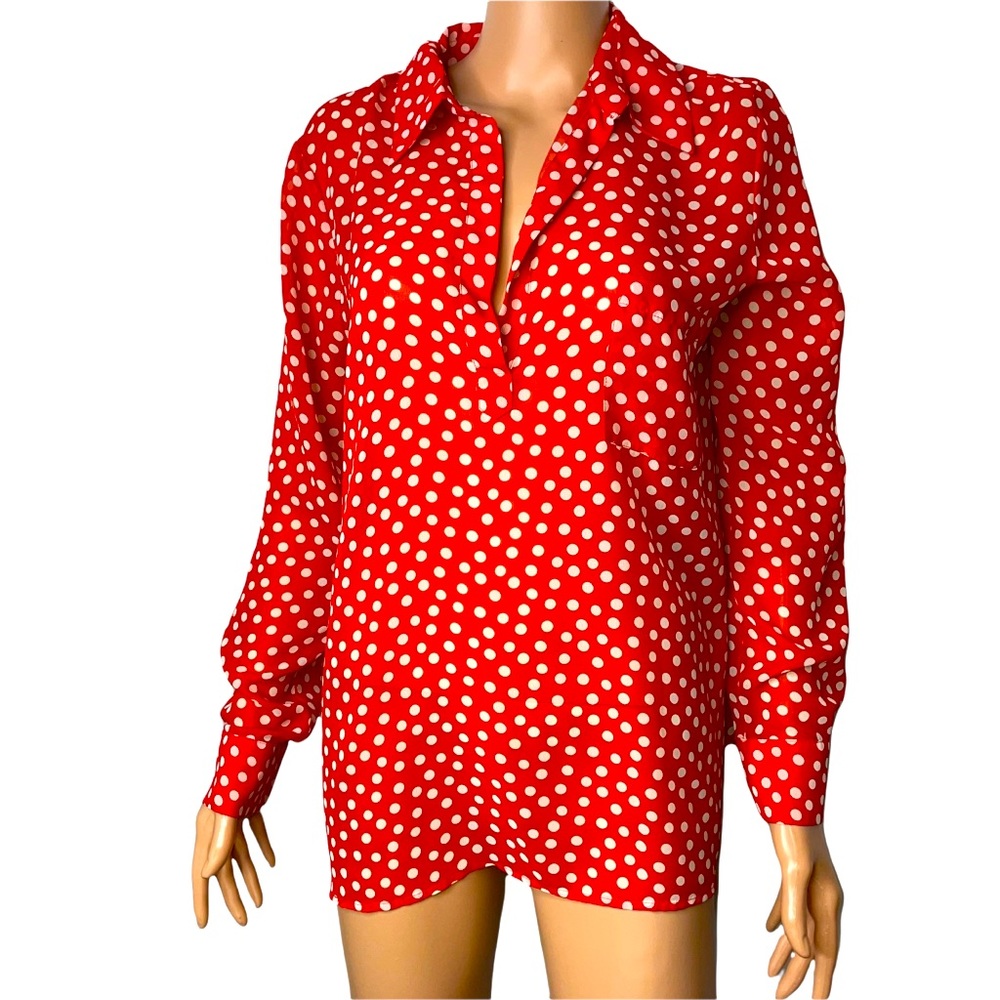 Pleione Red Polka Dot Long Sleeve Blouse